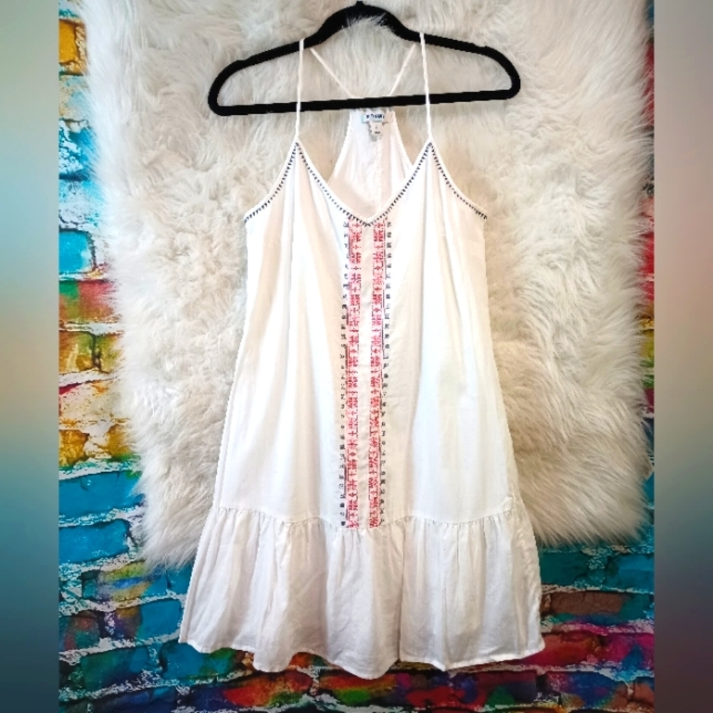 Old Navy White Red and Navy Blue Spaghetti Strap Linen Dress Size S - Picture 3 of 9